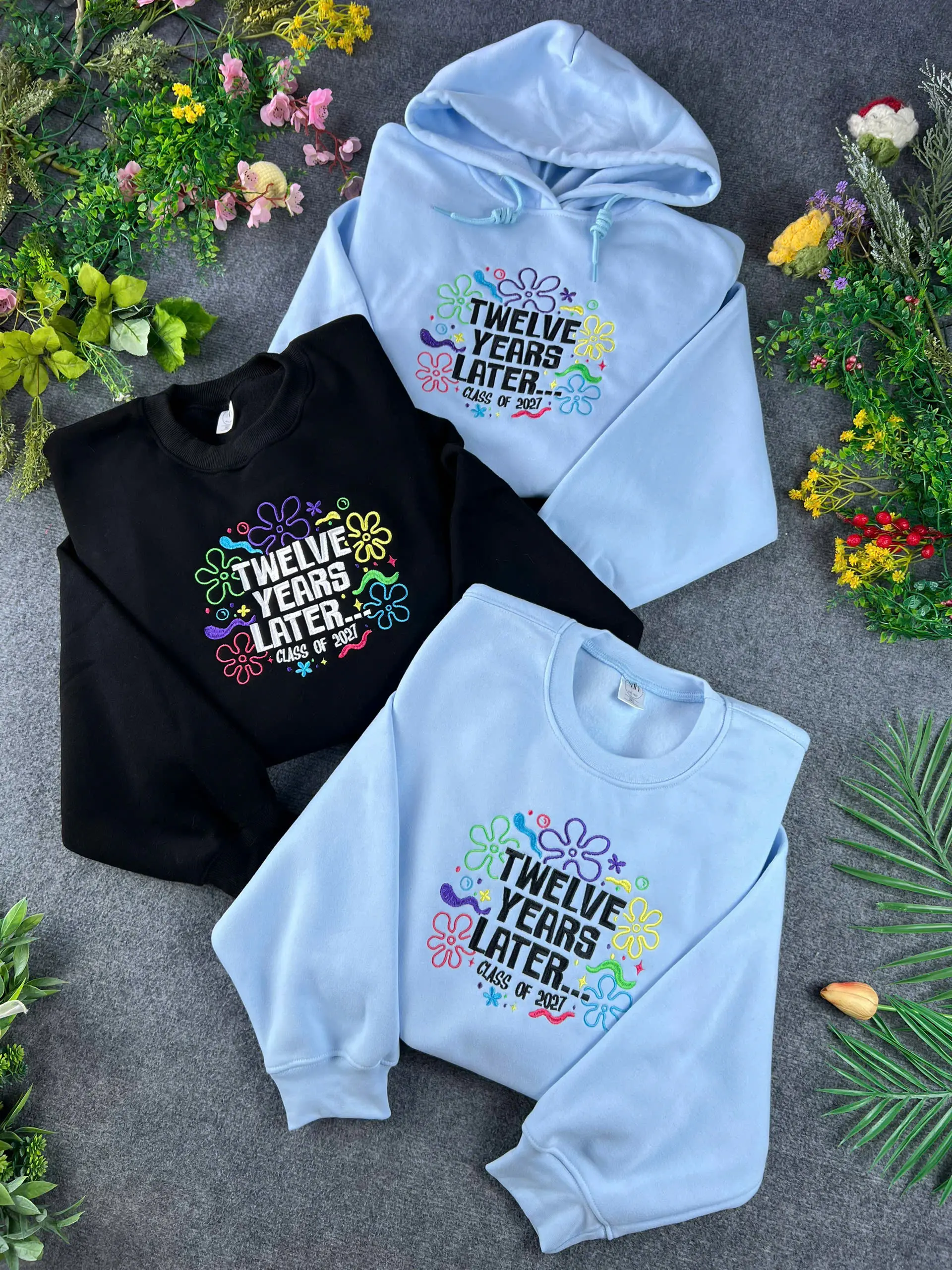 Class Of 2027 Embroidered Sweatshirt, Senior 2027 Graduation Hoodie, Twelve Years Later Sweater, Retro School Spirit Sweatshirt, Grad Gift For Students