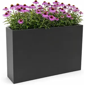 38"x10"x30" Metal Rectangular Planter Box – Heavy-Duty Carbon Steel Outdoor Garden Bed with Drainage Holes & Middle Baffle – Anti-Rust, Tall Flower Pot for Backyard & Lawn – Black