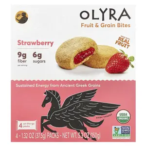 Olyra Fruit & Grain Bites, Strawberry , 4 Packs, 1.32 oz (37.5 g) Each