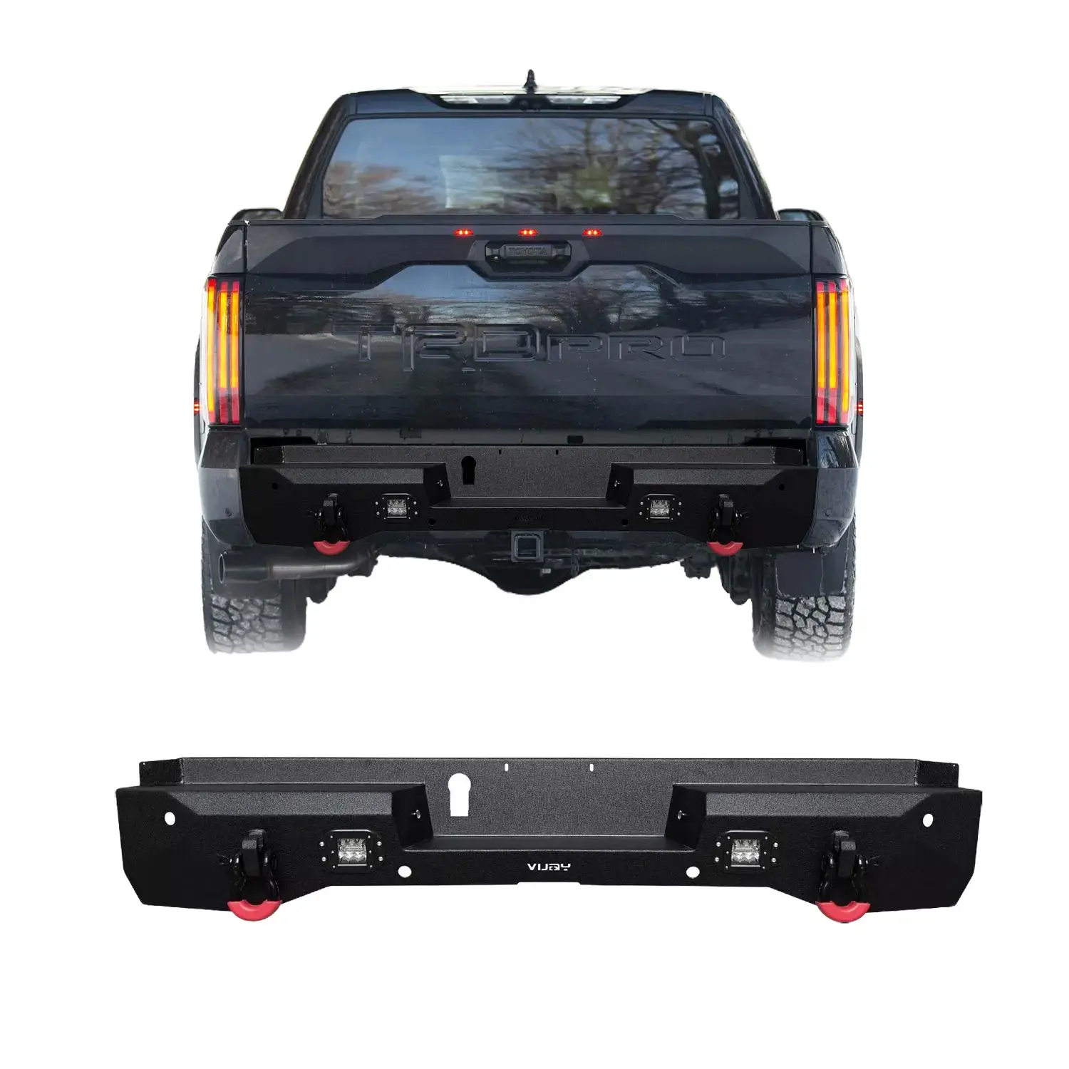 Vijay Steel Front Bumper Black Texture for 2022 Toyota Tundra (Installing the bumper requires cutting the original car bumper)with Winch Plate LED Lights 2 x D-Rings Off-Road Performance Simple screw installation