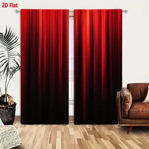 2D Flat 2 Pieces Blackout Curtains with Gradient Red Strips, Textured Vertical Overlapping Design, Rich Vibrant Red Color, Theater Stage Curtain Inspired, Room Darkening and Light Filtering for Bedroom Living Room