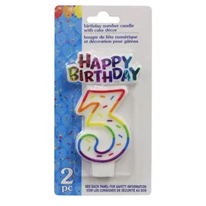 Number 3 Birthday Candles with Cake Decor, 2-pc.