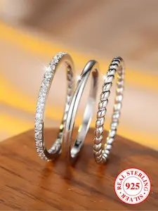 S925 Sterling Silver Plain Color Ring Set, Fashion Accessories for Women, Trendy All-match & Exquisite Jewelry for Birthday Gift, Wedding Ring Set