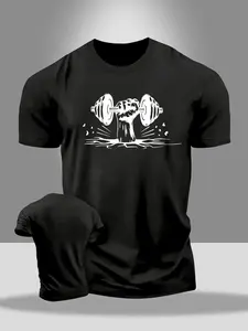 Men's Gym Dumbbell Fist Graphic T-Shirt, Workout Gym Casual Crew Neck 100% Cotton Tee (Black)