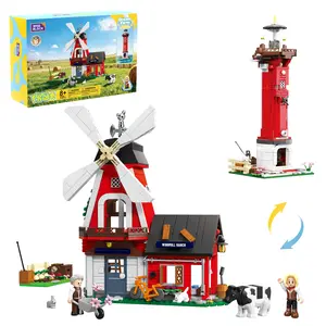 WISE BLOCK Dream Farm & Lighthouse Building Set, 650pcs 2-in-1 Windmill House & Lighthouse Toy, STEM Educational Building Blocks with Minifigures for Kids Ages 6+