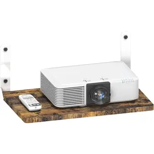 Wall-Mounted Projector Shelf, Wooden Media Holder Holds Up to 24 lbs, Floating Entertainment Shelves for Cable Box, WiFi Router, TV Box, Game Console, DVD Player, White