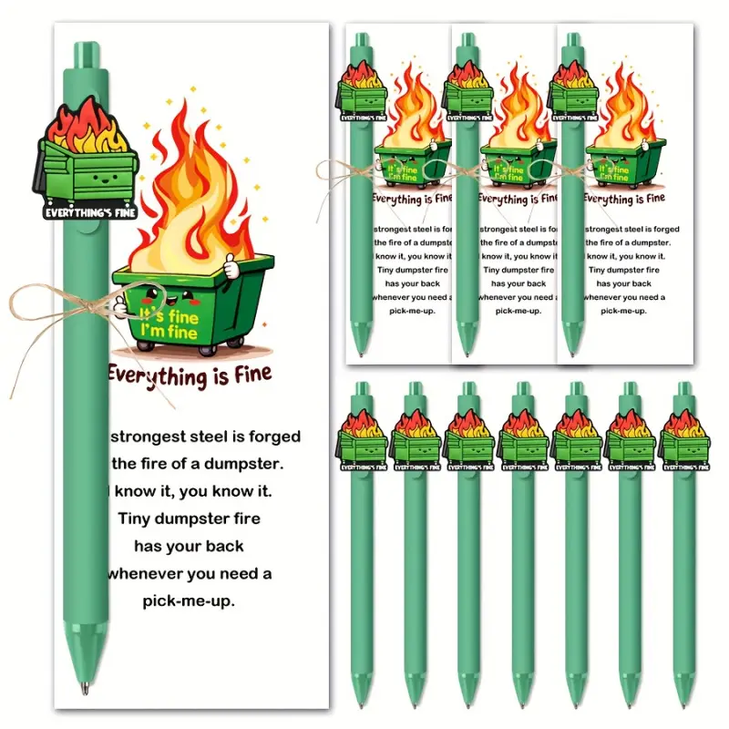 30 Pcs/15 Sets Trash Can Flame Pen Set, Funny Ballpoint Pens & Bookmarks, Thanksgiving & Christmas Gifts, Pens for Teachers & Students, Employee & Office Bulk Gifts, Team Motivation, Student Presents, Fun Accessories, Novelty Stationery