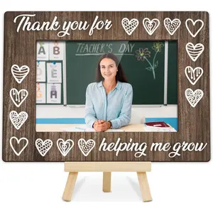 Teacher Picture Frame, Thank You for Helping Me Grow 4x6 Photo Frames, Small Wooden Photo Frame with Easel Stand, Teacher Appreciation Gifts for Table Decor Display -R02