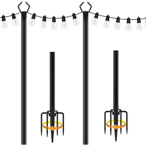 2 Pack 10 ft Heavy Duty Metal String Light Poles Adjustable Outdoor Lighting Stand for Patio,Backyard,Garden,Party & Wedding Rustproof & Sturdy with Hooks