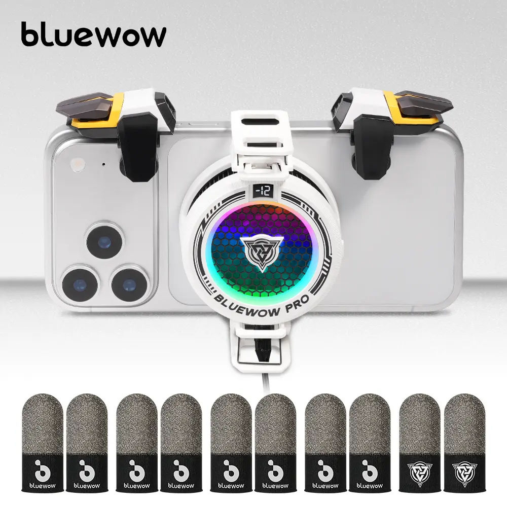 bluewow Phone Cooler X109 White AI Pro - Powerful Cooling Fan, Wearable Personal USB Device, 3-Speed Turbo, RGB Magnetic Clip-On Gaming Finger Sleeve, Rechargeable Shirt Accessory, Adjustable Cable, Device Protection for PUBG Mobile, CODM, Ai Pro Cooler,