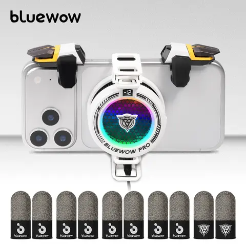 bluewow Phone Cooler X109 White AI Pro - Powerful Cooling Fan, Wearable Personal USB Device, 3-Speed Turbo, RGB Magnetic Clip-On Gaming Finger Sleeve, Rechargeable Shirt Accessory, Adjustable Cable, Device Protection for PUBG Mobile, CODM, Ai Pro Cooler,