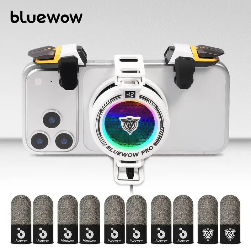 bluewow Phone Cooler X109 White AI Pro - Powerful Cooling Fan, Wearable Personal USB Device, 3-Speed Turbo, RGB Magnetic Clip-On Gaming Finger Sleeve, Rechargeable Shirt Accessory, Adjustable Cable, Device Protection for PUBG Mobile, CODM, Ai Pro Cooler,