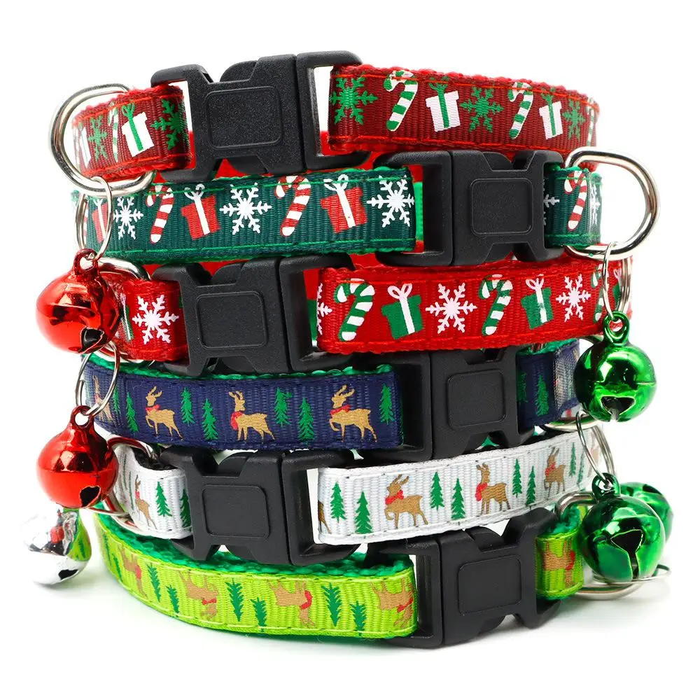 Random Color Christmas Elements Decor Pet Collar with Bell, 2 Counts Adjustable Pet Accessories for Dogs & Cats Festival Decor