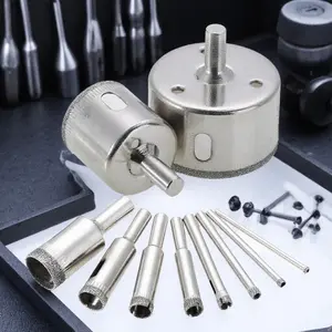 Diamond Grit Hole Saw Kit 10-Piece, Multi-Material Drill Bit Set for Tile, Glass, Marble, Ceramic - Crack-Resistant, Quick Cutting, Heavy Duty Arbor with Interchangeable Accessories.