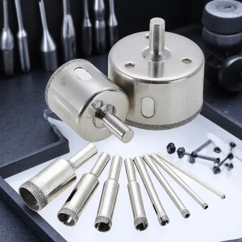 Diamond Grit Hole Saw Kit 10-Piece, Multi-Material Drill Bit Set for Tile, Glass, Marble, Ceramic - Crack-Resistant, Quick Cutting, Heavy Duty Arbor with Interchangeable Accessories.