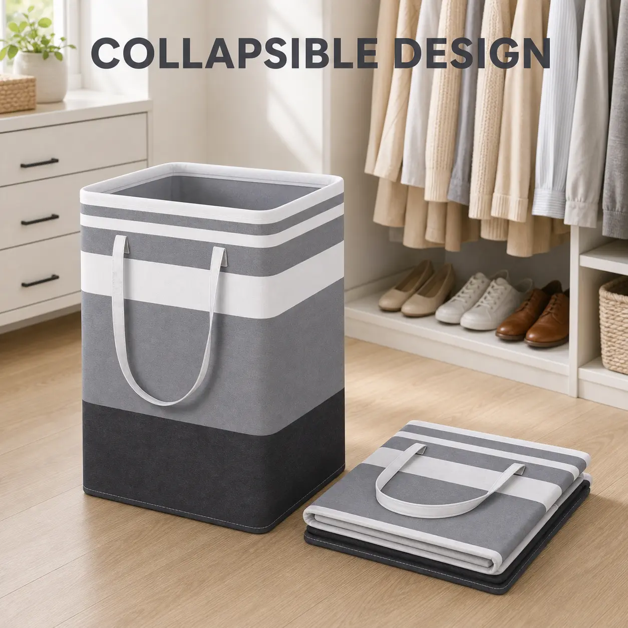 75L Laundry Hamper for Bedroom, Large Collapsible Freestanding Laundry Basket with Waterproof Interior, Reinforced Carry Handles and Durable Stitching, Tall Clothes Storage Basket for Bathroom, Laundry Room, College Dorm, Apartment, Towels and Blankets