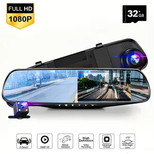 4.3-inch High-definition Large Screen, 1080P Front Camera And 1080P Rear Camera, Wide-angle Night Vision, Easy Installation, Rearview Mirror, High-definition Driving Recorder, Suitable for All Models, Equipped with 32GB Storage Card, Full Touch