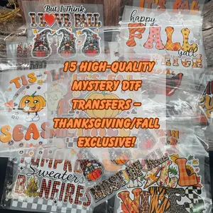 15PCS Thanksgiving Mystery DTF Transfer Bundle – Ready to Press Fall & Turkey Day Designs | Pumpkin Pie, Grateful, Cozy & Cute Graphics for Shirts, Totes & Crafts