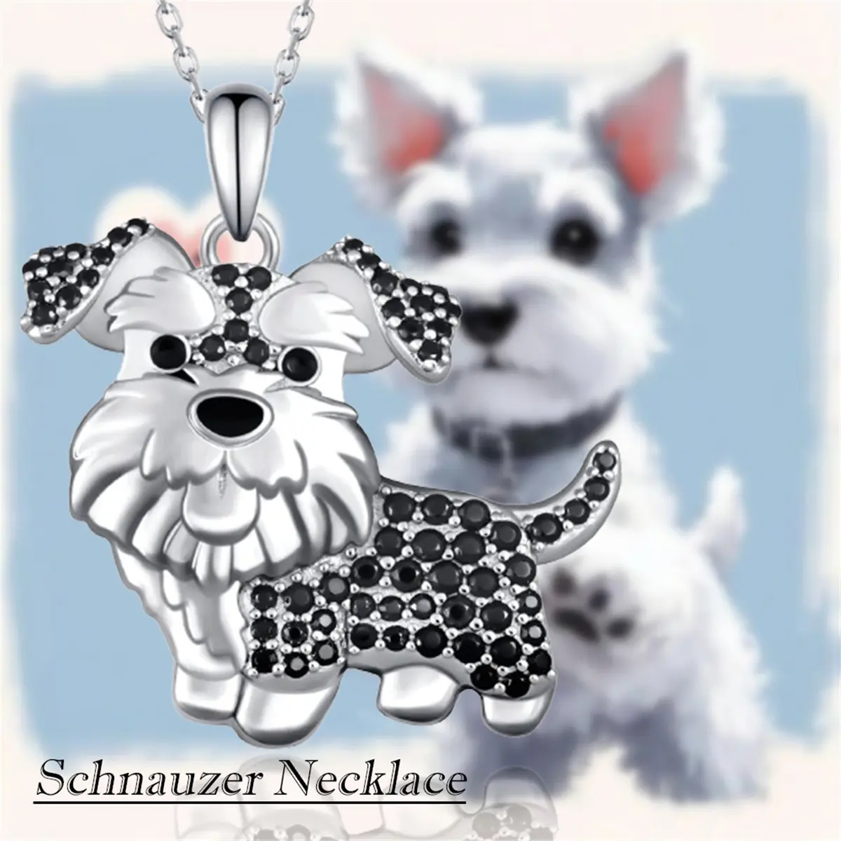 Black Rhinestone Schnauzer Charm Necklace, Women's Animal Jewelry, Unique Birthday-Anniversary-Holiday Gift for Dog Lovers