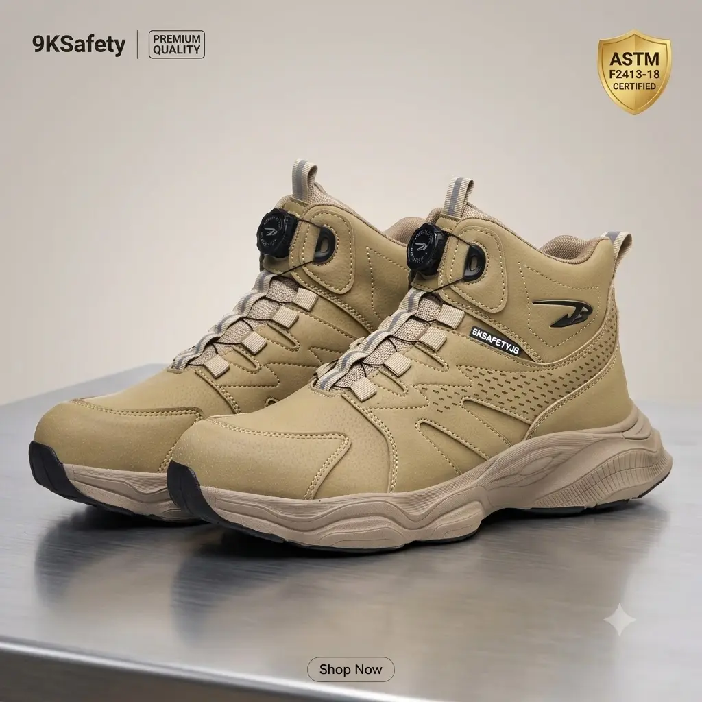 Men's Steel Toe Laces Casual Trainers - Quick-Dial Lacing, Lightweight, Anti-Slip Safety Shoes for Heavy Duty Construction Footwear