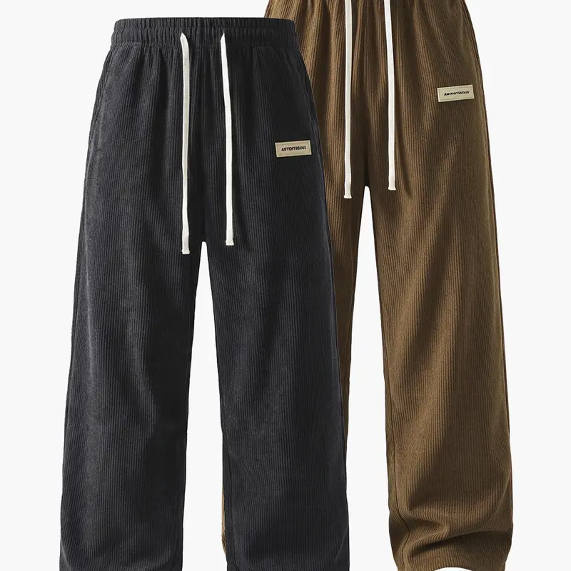 Men’s corduroy casual long pants for spring and autumn, loose straight-leg fit, breathable, skin-friendly, comfortable