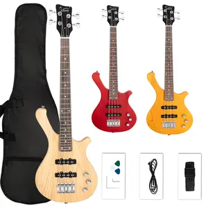 GW101 36-inch Small Scale electric Bass  Set with Mahogany Body & SS Pickups Includes Bag Strap & Cable Available Red Natural Yellow acustic jazz master god in affordable player Beginner's Kids Acoustic Set arch top new metal extra string  guitars
