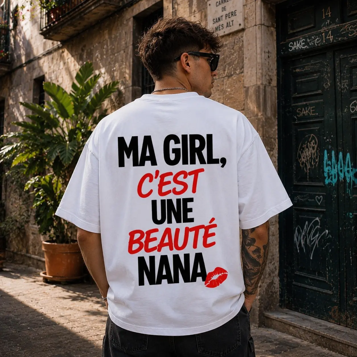 Ma Girl, C’est Une Beauté Nana T-Shirt, Funny French Saying Tee, Romantic Kiss Graphic Tee, Trendy Casual Streetwear Shirt for Men, Cute Boyfriend Gifts