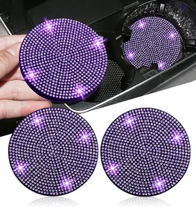 NBTEPEM 2Pcs Bling Car Cup Holder Coaster, 2.75 Inch Anti-Slip Shockproof Universal Car Coasters Insert Bling Crystal Rhinestone Automotive Interior Accessories for Women (2 Pcs, Purple Violet)