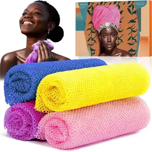 4 Pieces African Net Sponge – Premium African Net Sponge for Deep Exfoliation Quick-Dry and Reusable Mesh for Smooth Skin（Yellow Pink Purple Blue）