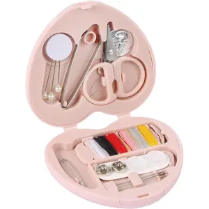 Heart Shaped Portable Travel Sewing Repair Kit - Mini Box with Threads, , DIY Hand Sewing , Pink