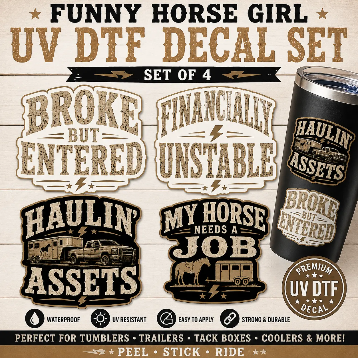 Horse Girl Sticker Pack | Barrel Racing Decals | Broke But Entered | Financially Unstable | Western Cowgirl Stickers