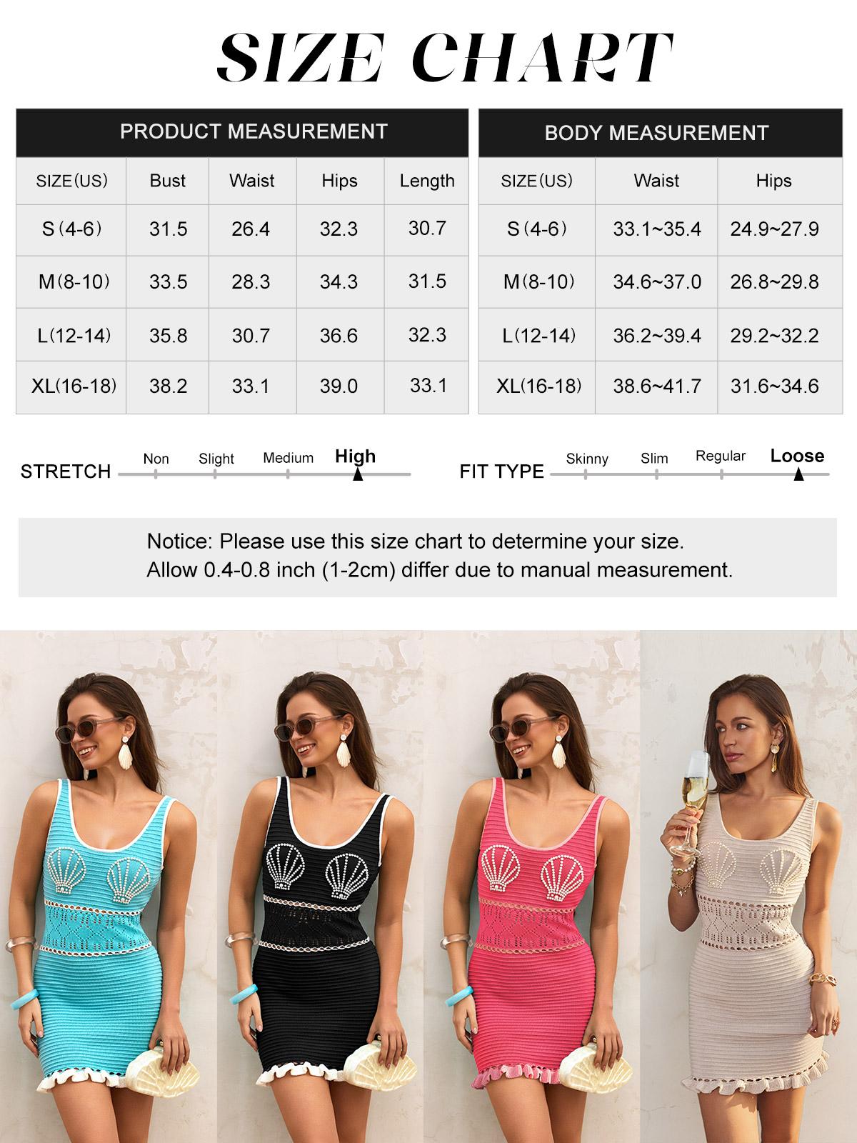 FAIRY SEASON Women's Vacation Cover Up Dress Pearl Shell Pattern Beach Mini Dress Crochet Ruffle Hem Swimwear Coverup