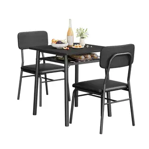 Garvee dining table set for 2 people with storage, square kitchen table and 2 padded chairs, metal frame, compact, space-saving, apartment, dining corner, 110.7 x 70.1 x 74.9 cm