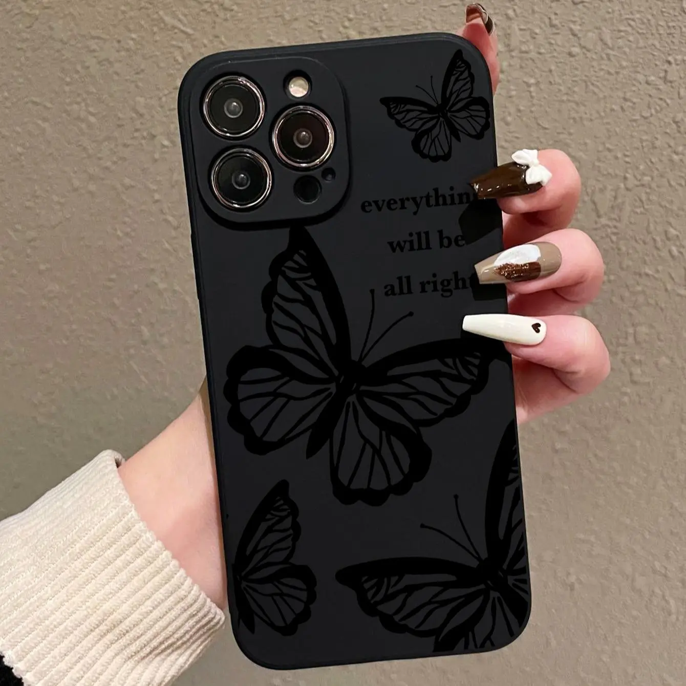 Butterfly Letter Pattern Matte Phone Case Accessories, Premium Texture Simple Design, Fits iPhone 17/7promax/16promax/16/15/14/13/12/11/XS/XR/x/8/7/plus/pro Max, Smartphone, Cellphone, Cover, Decorative Smartphone Protector, Casing