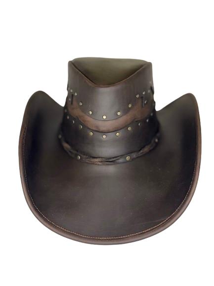 Handmade Leather Cowboy Hat: Brown Leather Western Hat, Concert Leather Hat, Biker Hat, Country Leather Hat, Ruidoso Brown Leather Hat, Cowboy Leather Hat, Cowgirl Black Leather Hat, Brown Leather Hat, Biker Brown Leather Hat.