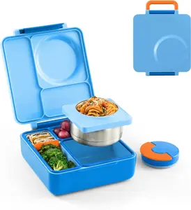 Bento Box for Kids - Insulated Bento Lunch Box with Leak Proof Vacuum Insulated Food Jar - 3 Compartments, Two Temperature Zones (Blue Sky)