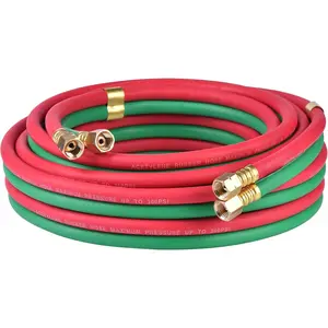 Oxygen Acetylene Hose Twin Welding Hose 1/4" * 25FT - 300 PSI Red & Green Torch Hose with 9/16"-18 B Fittings Grade R for Gas Welding Cutting & Brazing