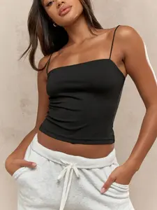 Women’s Square Neck Bandeau Cami Top – Thin Strap Minimal Summer Top