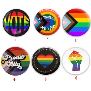 Rainbow Pride Vote 1.25" or 2.25" Pinback, Inclusive Progress Pride Flag Pin Button,Proud Ally Pride Progress Flag, Love is Love Badge for Backpack, Gay Rainbow Flag Pin, LGBTQ+ Button, Gay & Lesbian, Queer, Voter Rights Voting, Gift for Pride Month