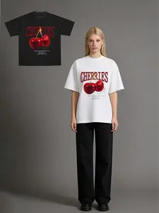 Juicy Red Cherries Oversized Graphic Tee – Y2K Retro Fruit Streetwear Top for Men/Women