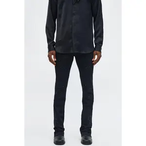 Stacked Skinny Flare Within Star Jeweled Jean - Black