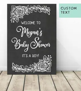 Custom Baby Shower Welcome Sign Vinyl Stickers Flowers Party Decoration, LF453