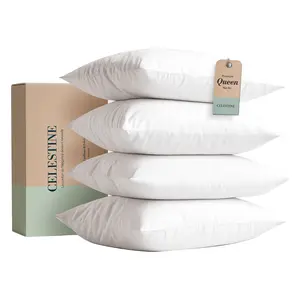 Celestine France-Made Queen Size Bed Pillows (4-Pack) – Luxury Hotel-Style Pillows for Deep Sleep, Neck Support & All-Position Sleepers, Soft Microfiber Fill – Valentine’s Day Gift for Better Sleep