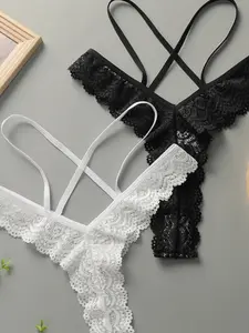 New 2-Pack Lace Panties, Hollow Out Sexy Pure Desire Style Lace Triangle Underwear, Slim-Fitting All Seasons Fashion