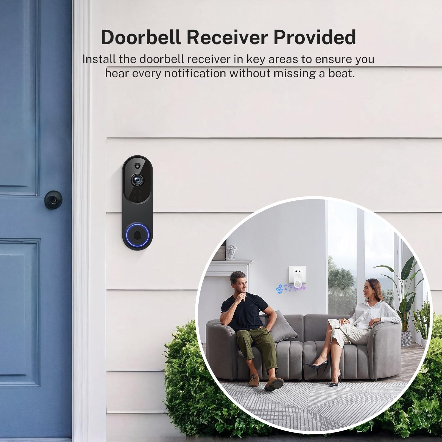 1080p Wireless Wi-Fi Video Doorbell Camera with Two Way Audio, Night Vision, Cloud Storage, Smart AI Motion Detection, Support 2.4GHz Wi-Fi only
