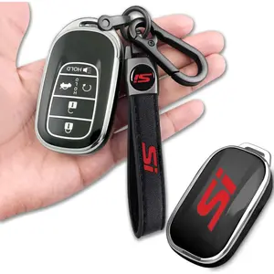 Key fob Cover with Keychain TPU Protective Key Case Compatible with 2023 2024 2025 2026 Honda Civic si car Remote Control Key Shell Accessories,Black (SI)