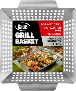 Kaluns Grill Basket, Heavy Duty Stainless Steel Grilling Basket for Veggies and Finger Foods, BBQ and Grill Accessories