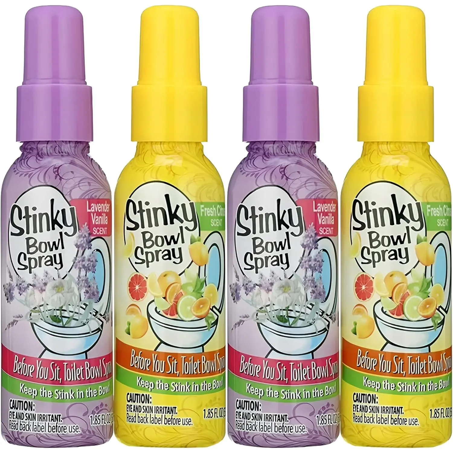 Set of 4 Stinky Bowl Spray 1.85oz - Before You Go Toilet Bathroom Deodorizer - Features Fresh Citrus Scent and Lavender Scent!