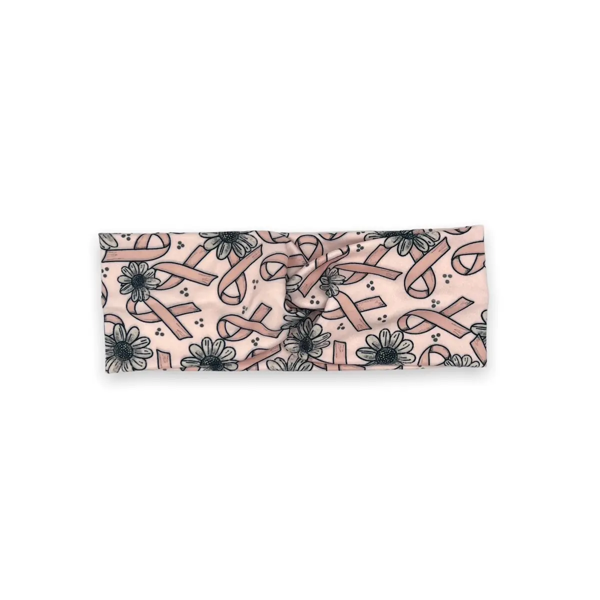 Pink Ribbon and Daisy Twist Headband