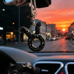 12 Zodiac Pattern Rhinestone Car Rearview Mirror Pendant, Rhinestone Luxury Car Decor, Car Hanging Ornament, Sparkling Water Drills, Scratch-Resistant, Unisex